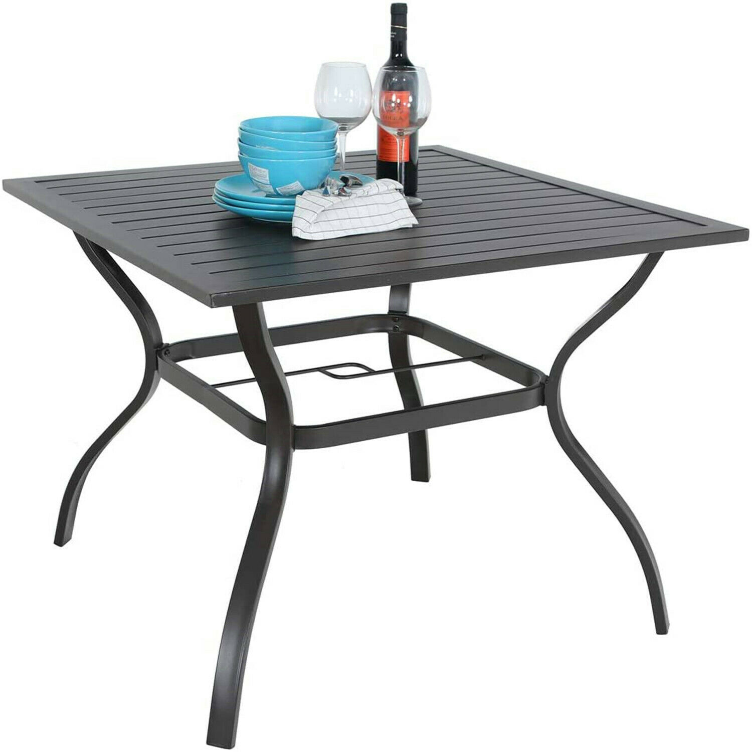 Outdoor Dining Table Square Patio Bistro Table With Umbrella Hole 37" X 37"