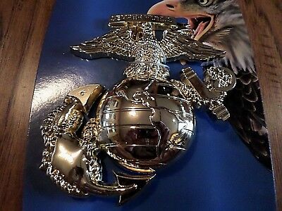 U.s Marine Corps Ega Gold Oversized Eagle Globe & Anchor Wall Medallion Plaque