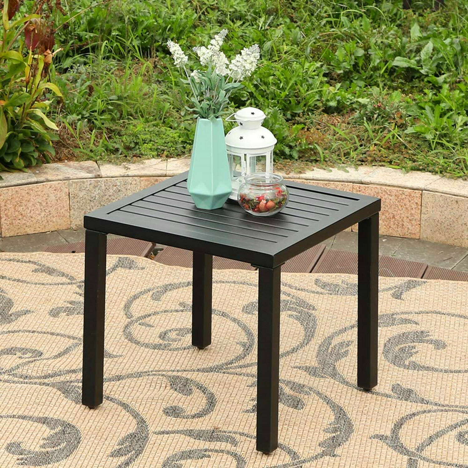 Side End Table Metal Patio Coffee Tables Square Black For Indoor Outdoor