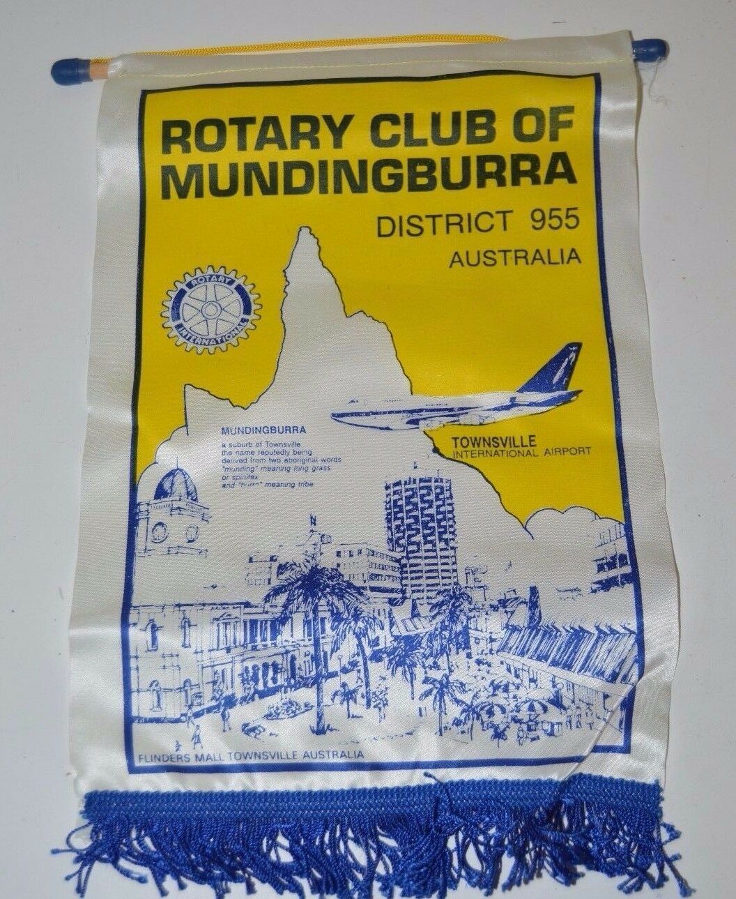 Wow Vintage Mundingburra Australia International Rotary Club Banner Flag Rare