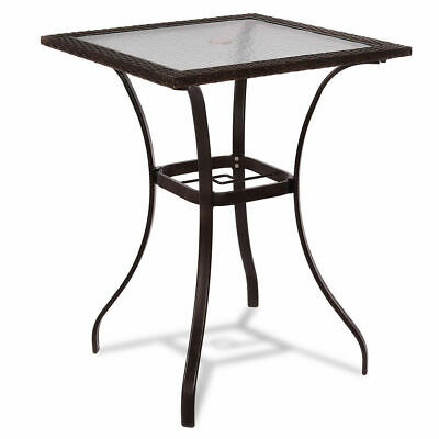 Costway Outdoor Patio Rattan Wicker Bar Square Table Glass Top Yard Furniture