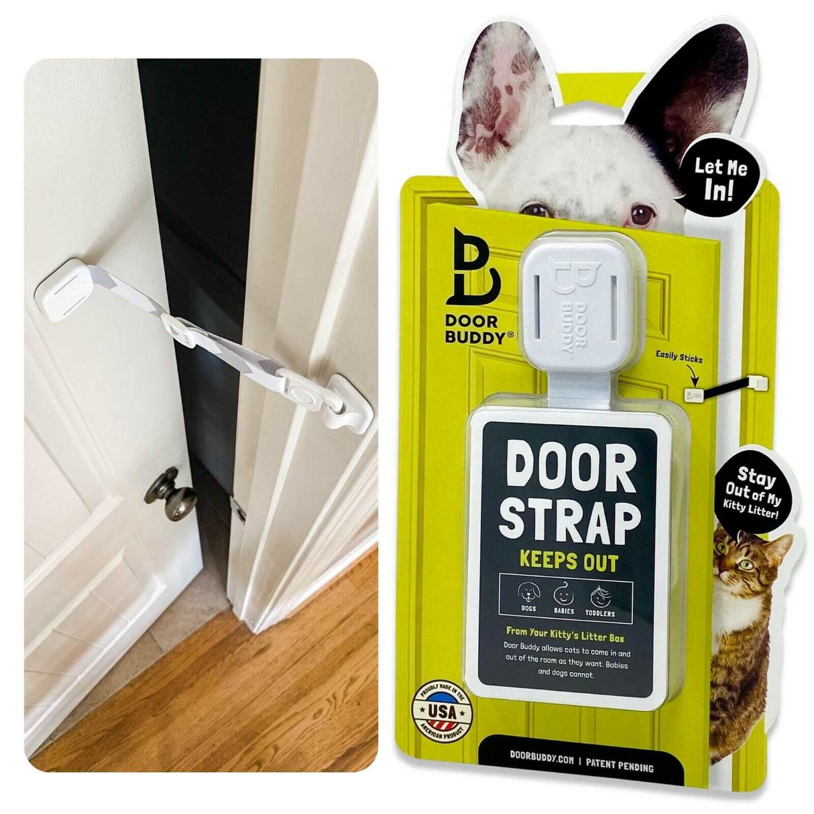 Door Buddy Door Strap For Dog Proofing Cats Litter Box Without A Cat Door, Grey