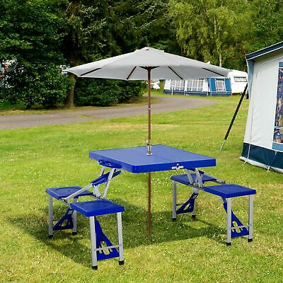 Portable Folding Plastic Camping Picnic Table 4 Seats Outdoor Garden W/case Blue