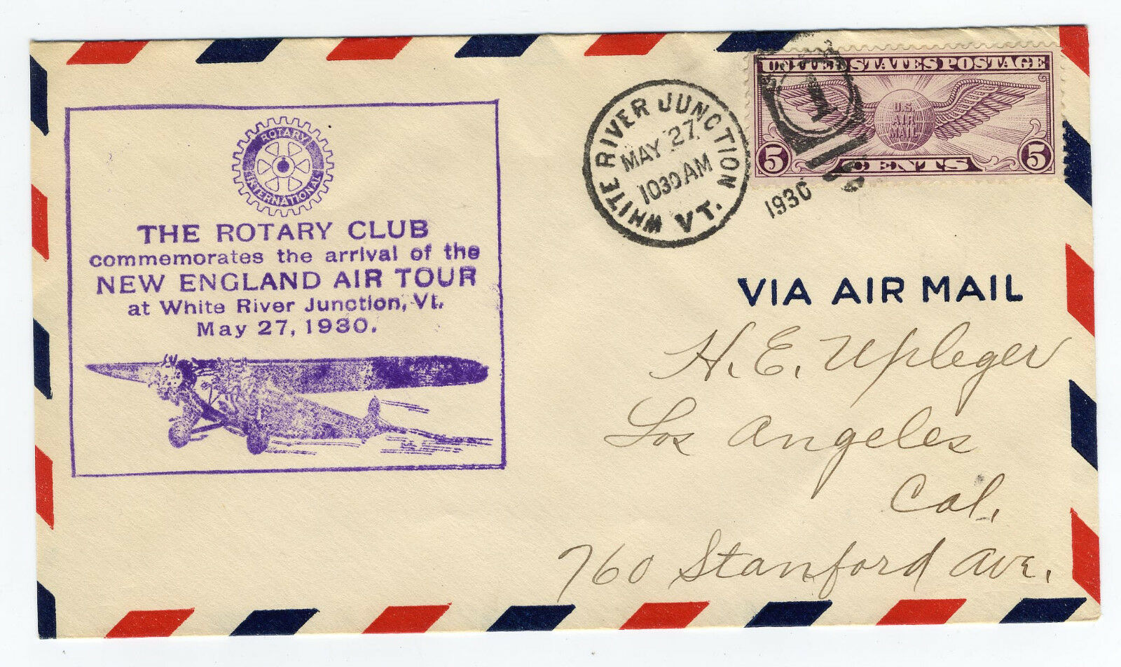 Us # C16 May 27, 1931 Rotary Club Early Commemorative Cover Rare Vermont