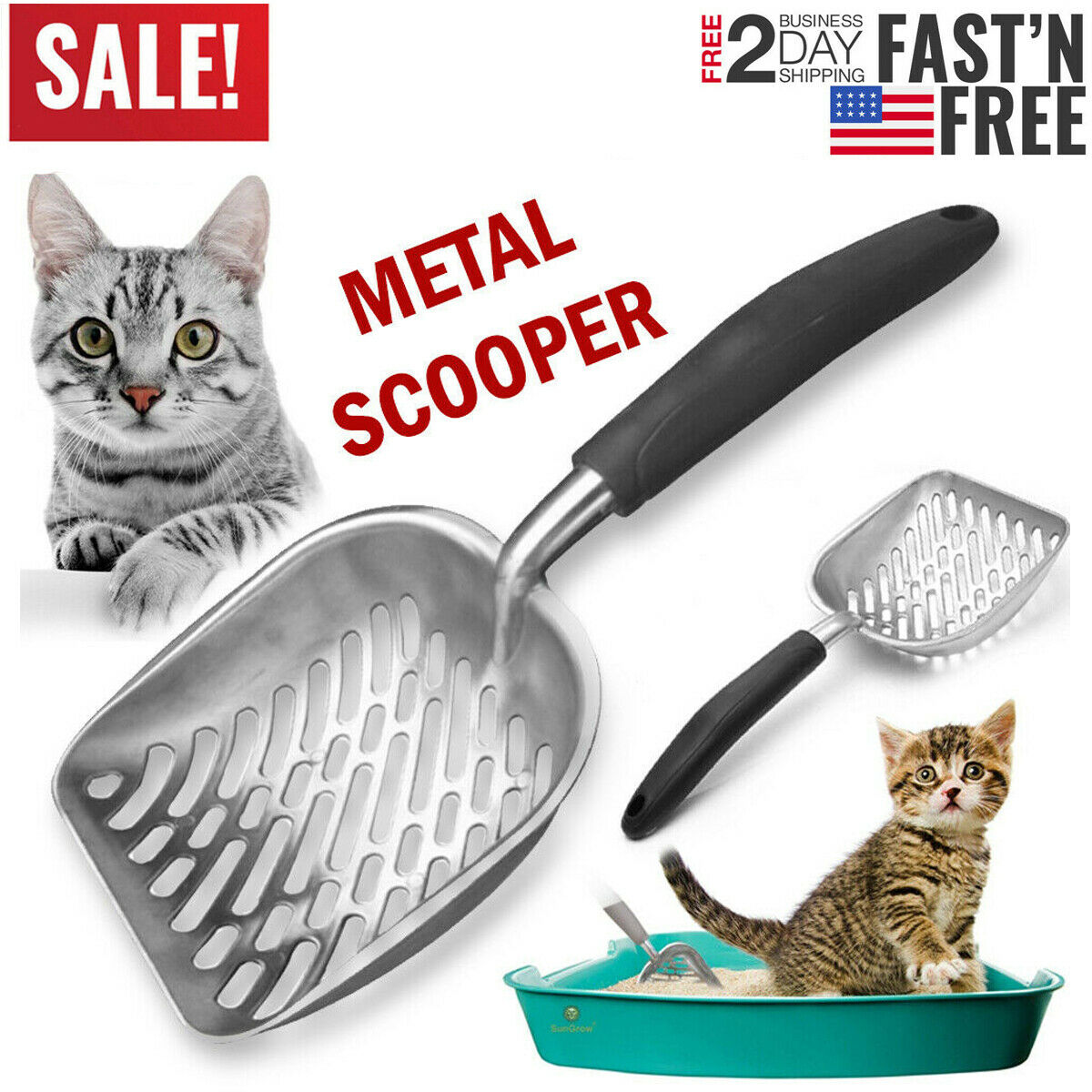 Cat Litter Scoop Metal Scooper Sifter Deep Shovel Long Cleaning Tool For Cat Box