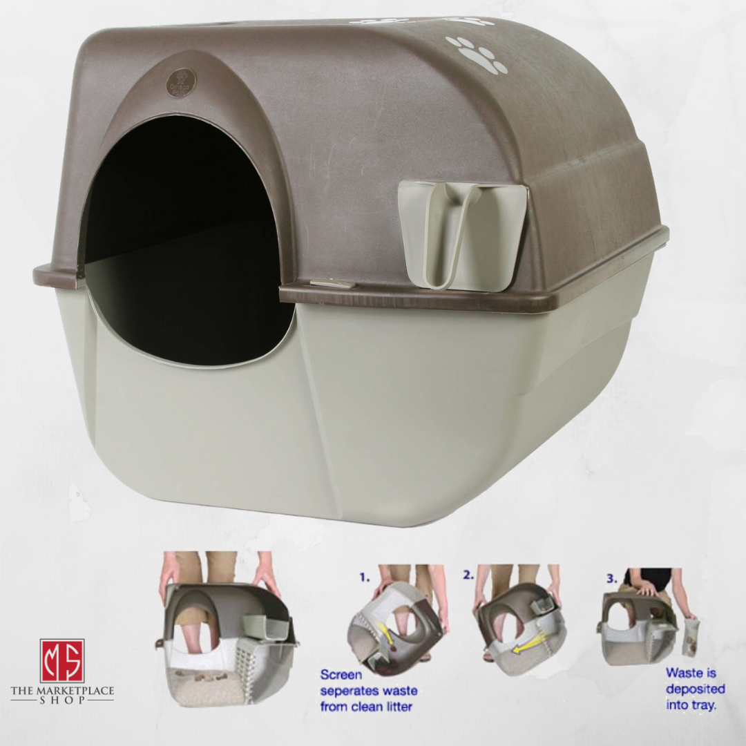 Omega Paw Self Cleaning Automatic Cat Litter Box Large Roll'n Kitty Pewter Scoop