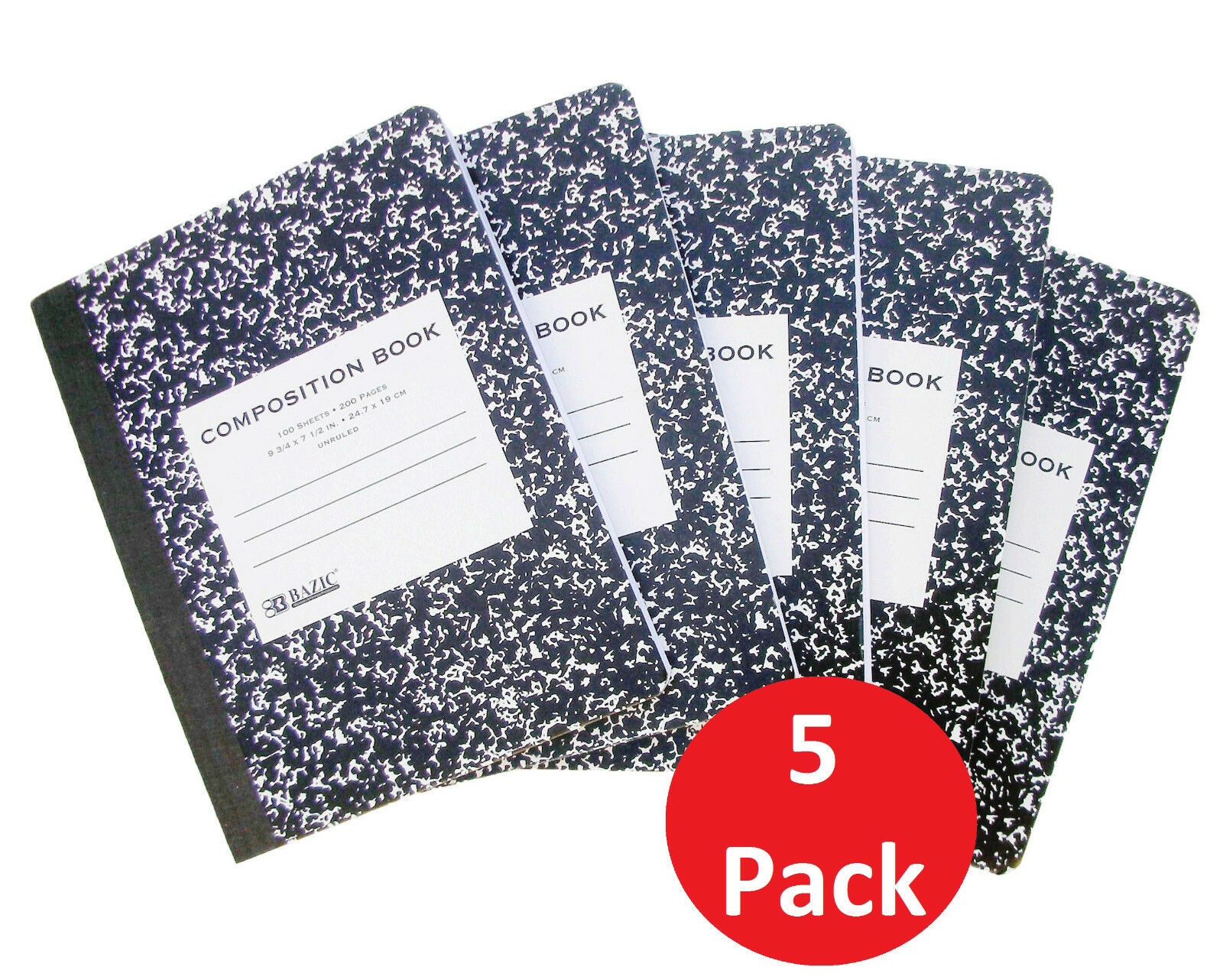 5pk Note Books Unruled Composition Unruled Book 200 Pages White 9-3/4" X 7-1/2"