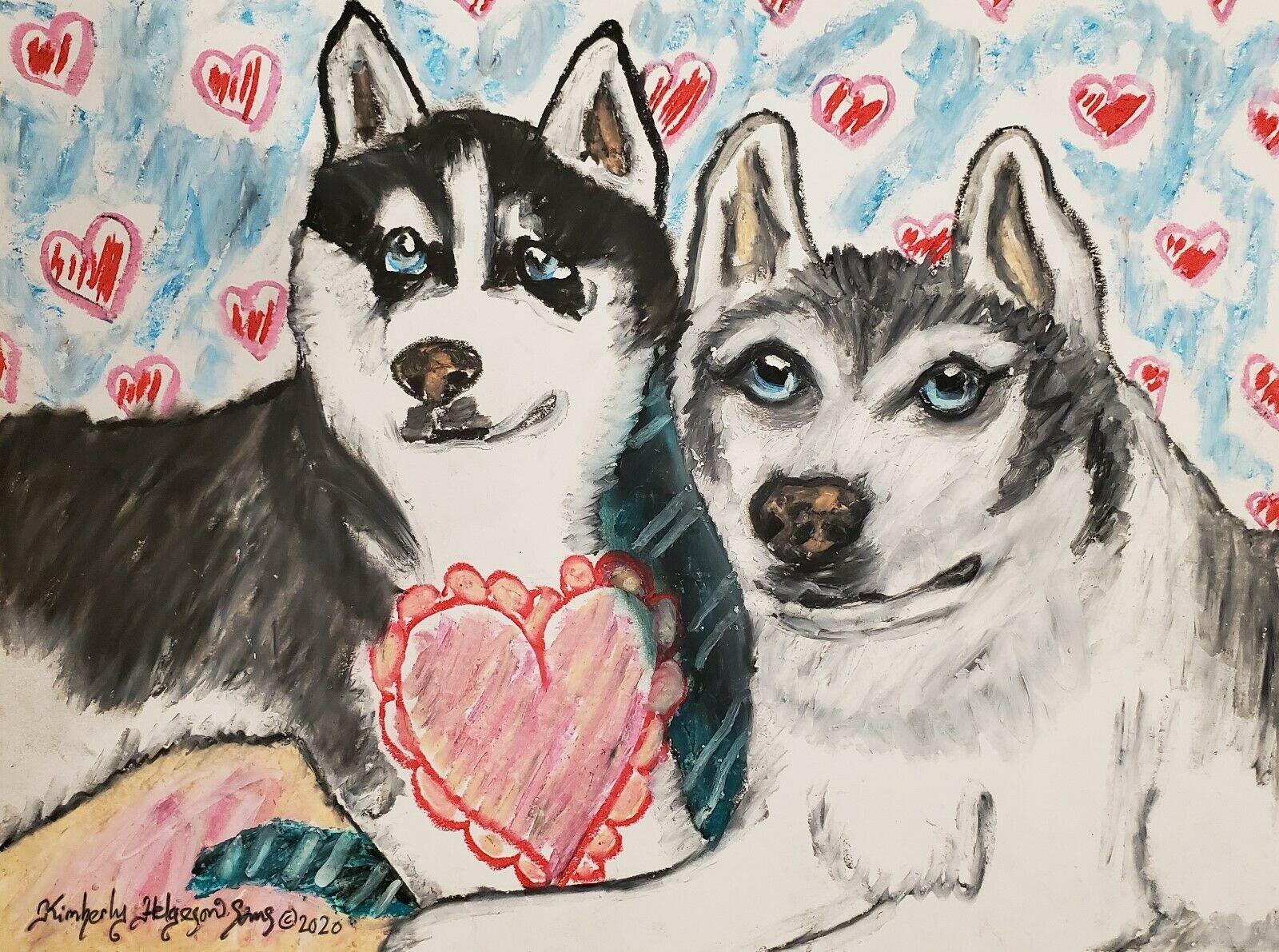 Siberian Husky 13 X 19 Dog Art Print Collectible Signed Artist Ksams Valentines