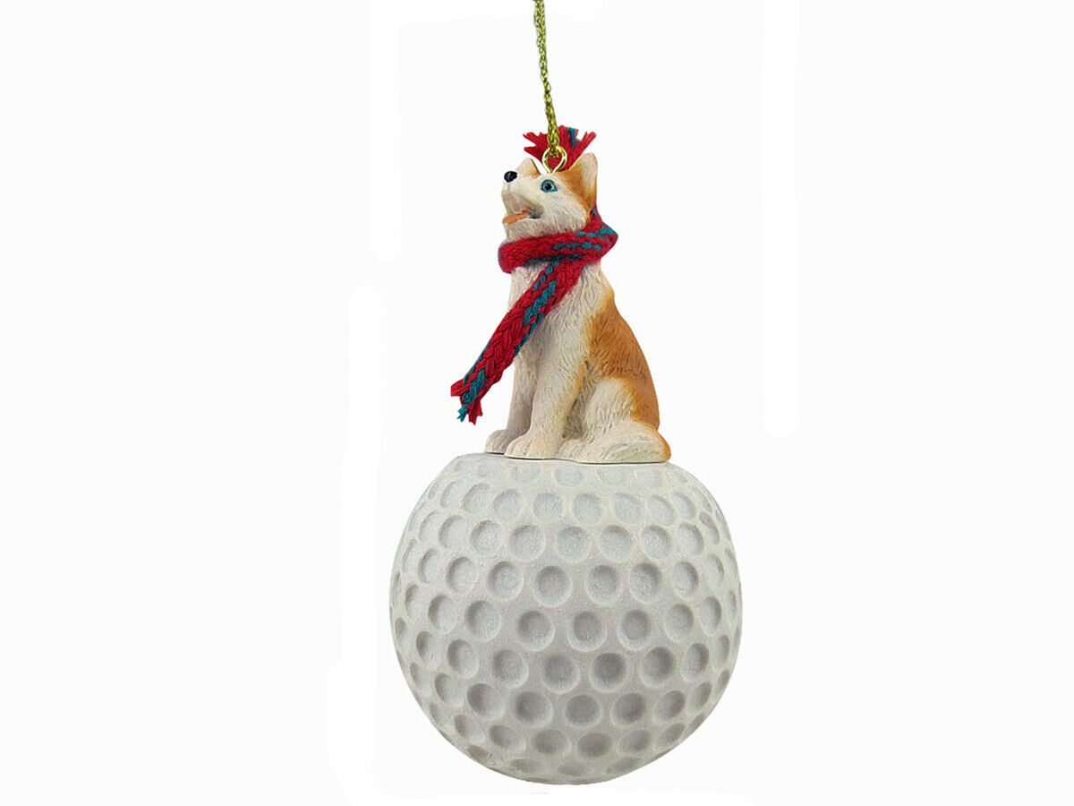 Husky Dog Red White Blue Eyes Golf Sports Figurine Ornament