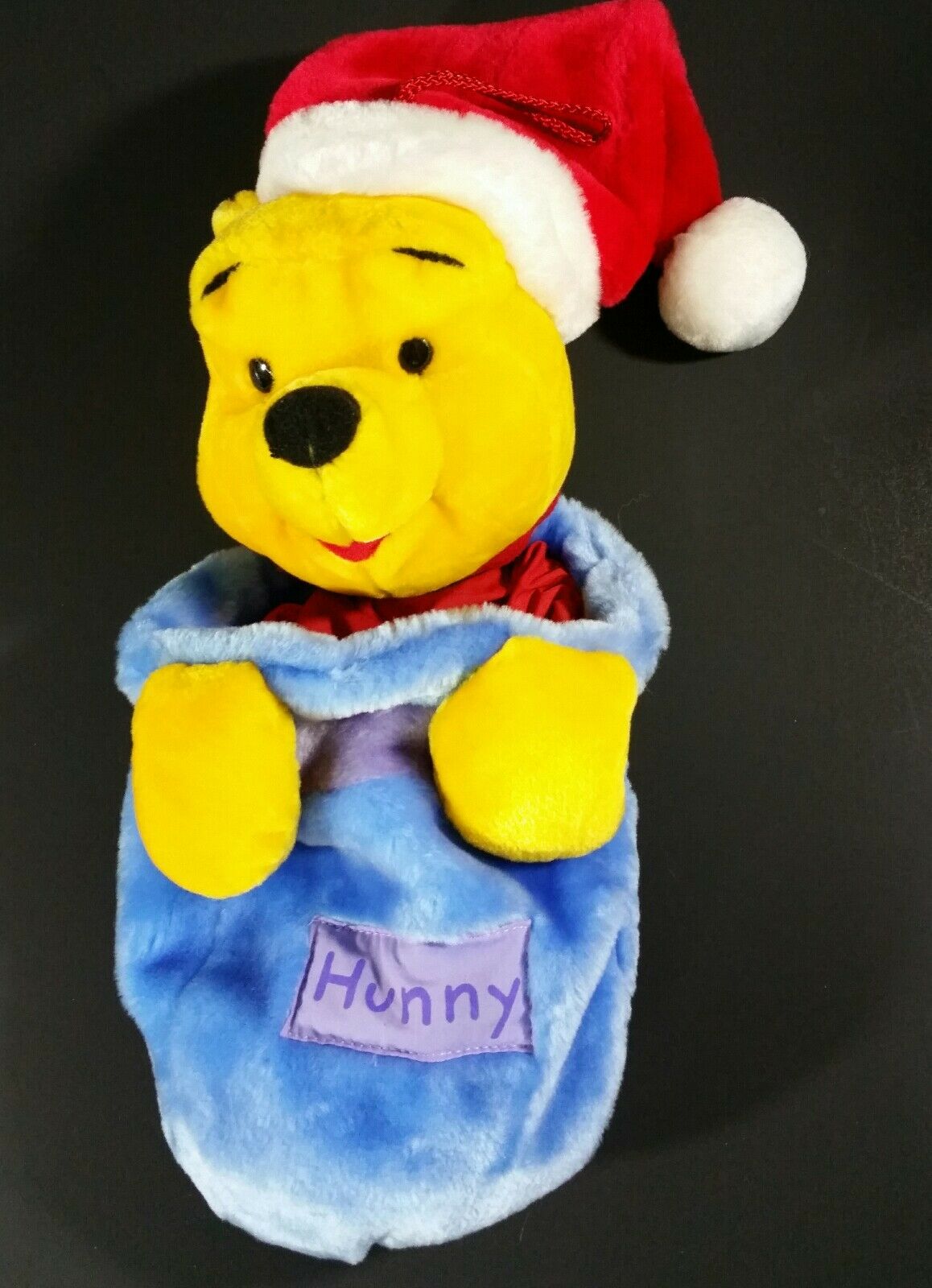 Winnie The Pooh Bear Christmas Plush Holding Hunny Jar Sack Pocket Soft Honey
