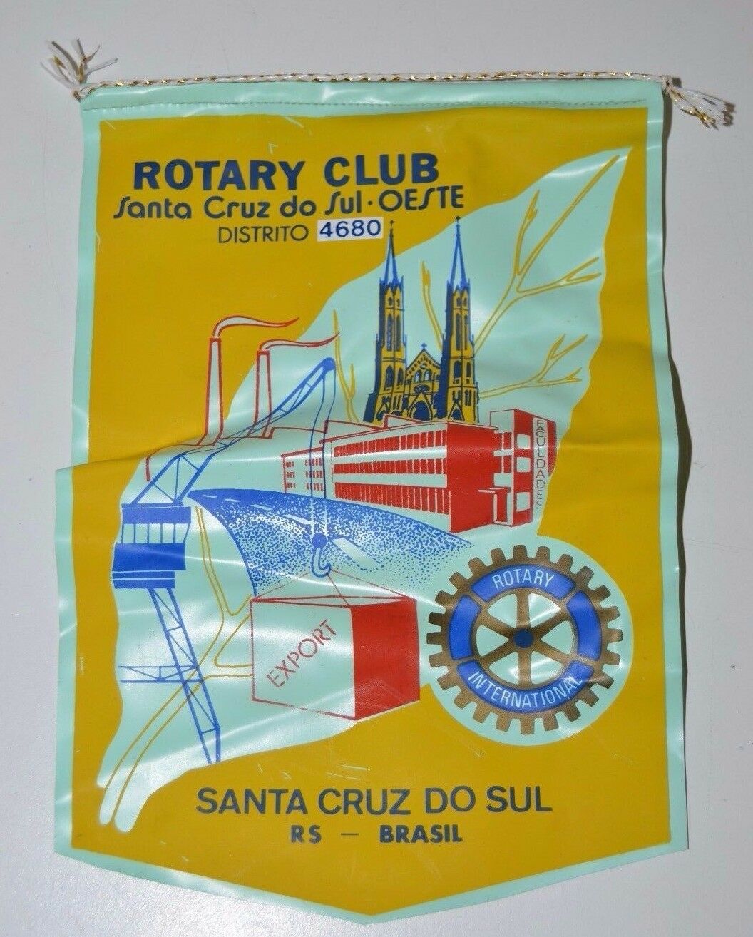 Vintage Santa Cruz Do Sul Brasil Brazil International Rotary Club Banner Flag