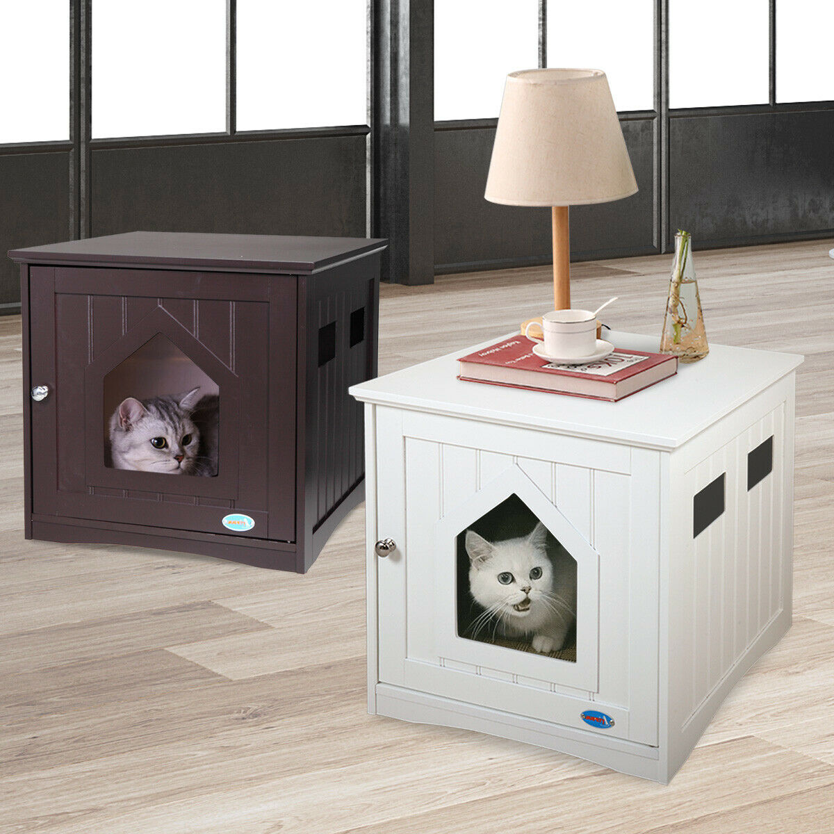 Pet Cat Hidden Litter Box Furniture Nightstand End Table Enclosure Shelter House
