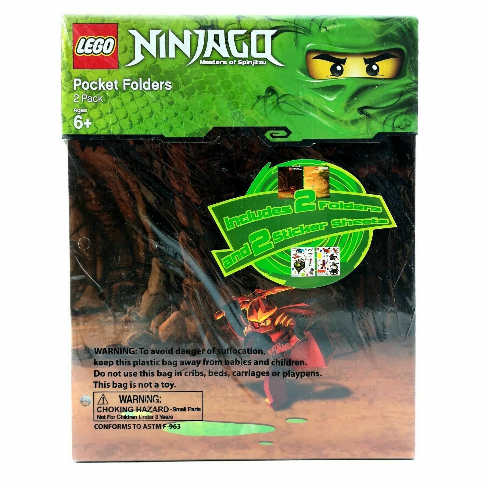 Lego Ninjago Spinjitzu Pocket Folders 2 Pack Sticker Sheets School Supplies