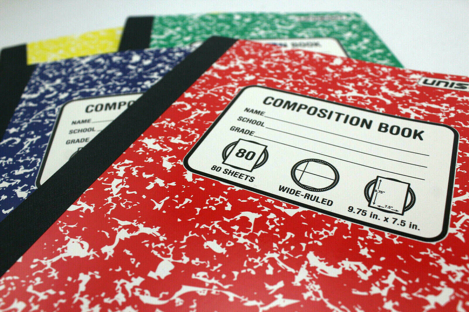 Unison Composition Notebook 4-pack - Wide Ruled - 9.75" X 7.5" - 80 Pages - New