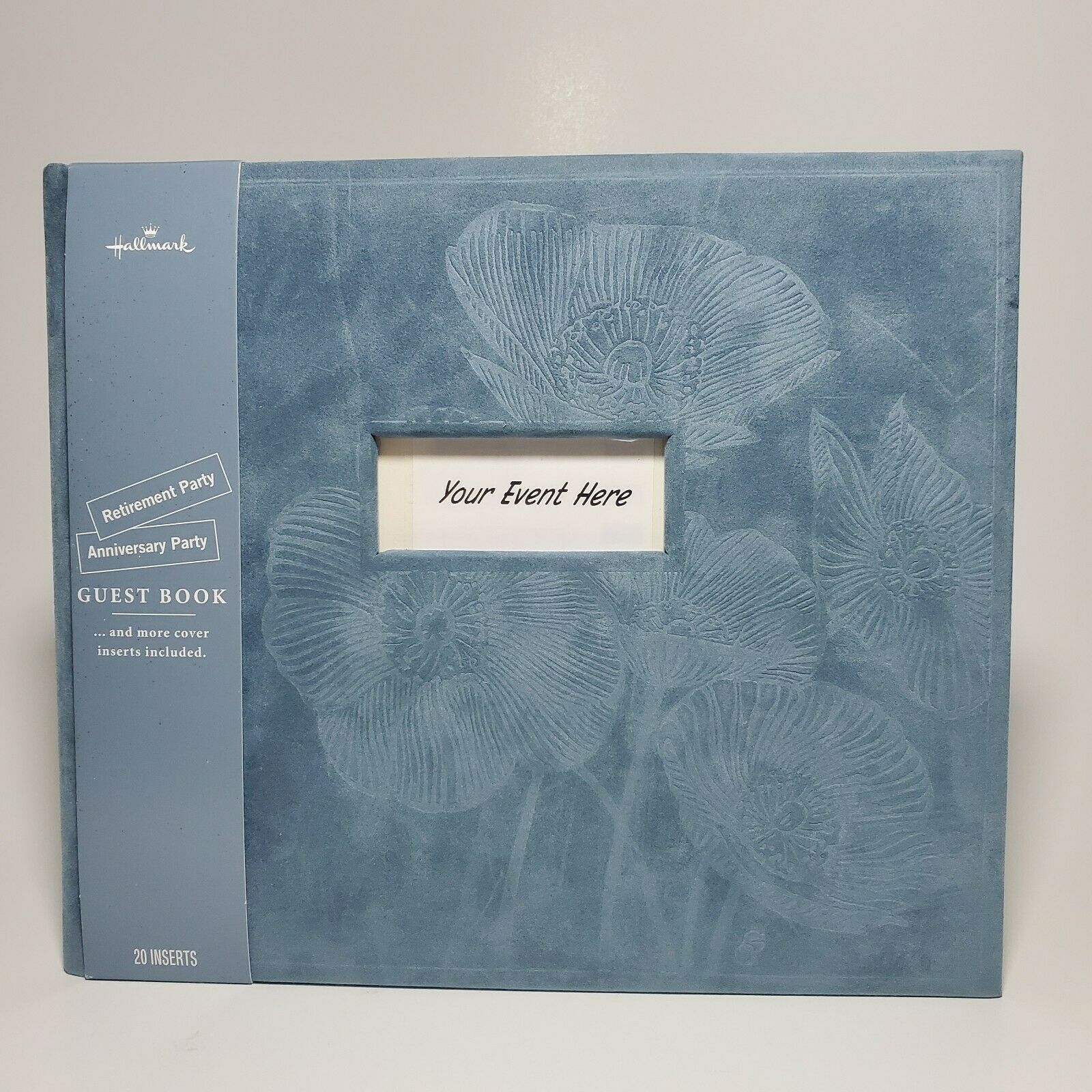 Hallmark Blue Suede Customizable Guest Book W/ 20 Cover Inserts Suits Any Event