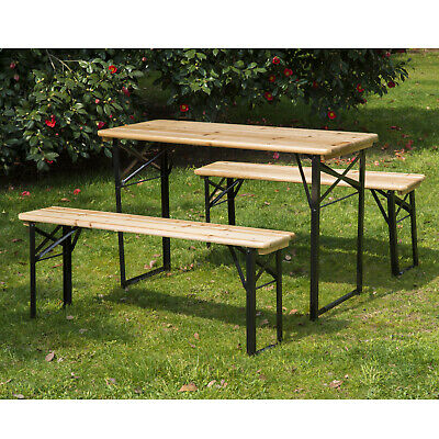 3pcs Wooden Beer Table Bench Set Patio Folding Picnic Table Chair Garden Yard